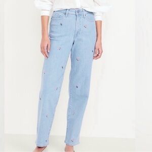 Old Navy OG Loose High Rise Denim Jeans with Floral Embroidery